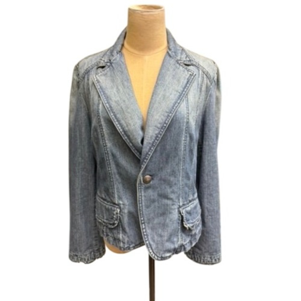 Tommy Hilfiger Denim Blazer Puff Shoulder Jacket L Vintage Rare‎  Academia Bella